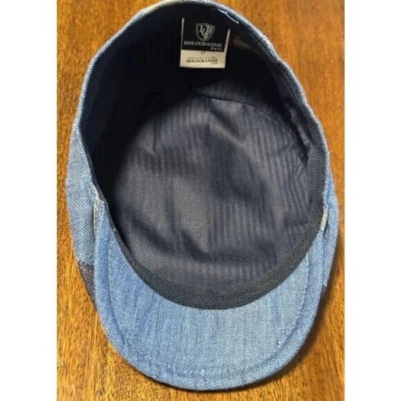 Hologramme Paris Spring Herringbone Multi Checks Blue Italian Linen Newsboy Cap - Picture 5 of 7